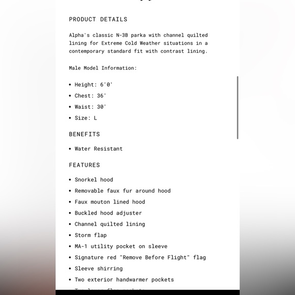 Alpha Industries Mens XS slim fit Heavy Extreme Cold Millitary Black Parka - Picture 7 of 7